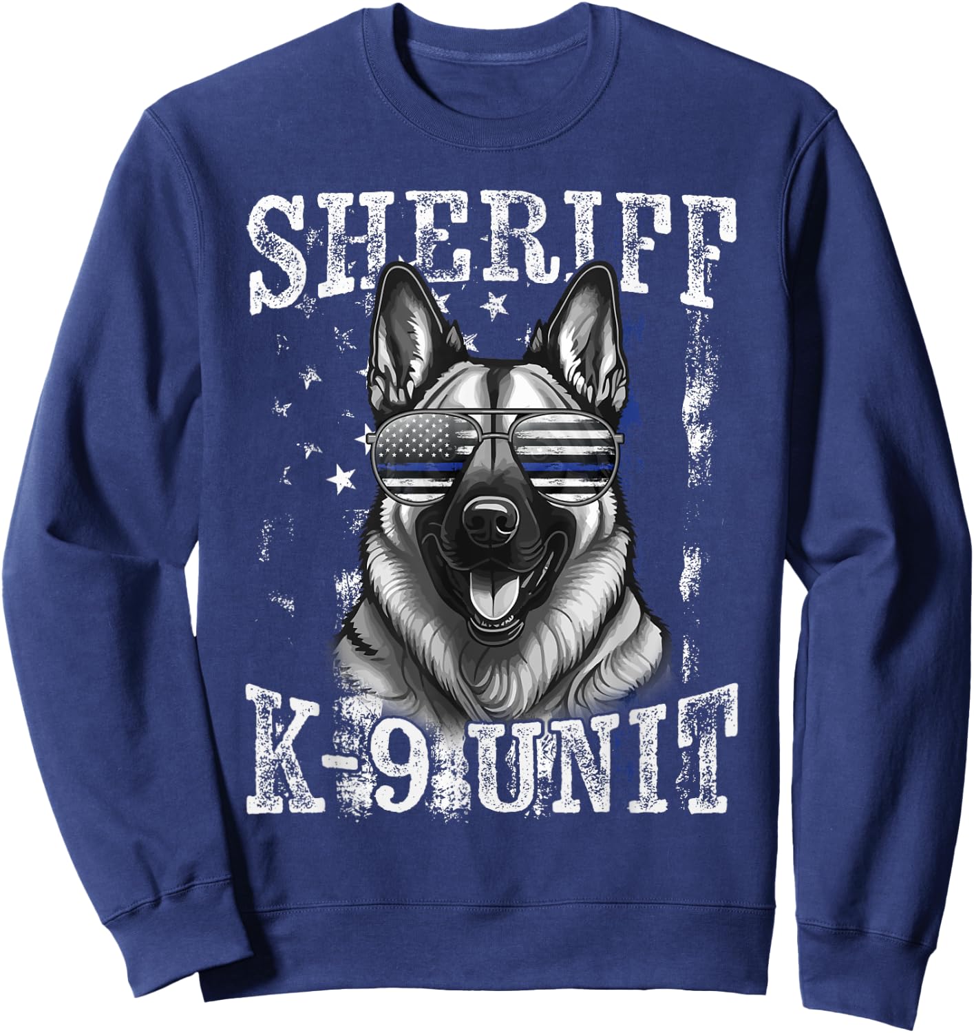 Blue Line American Flag German Shepherd Dog Sheriff K-9 Unit Sweatshirt - Sweatshirt | Navy