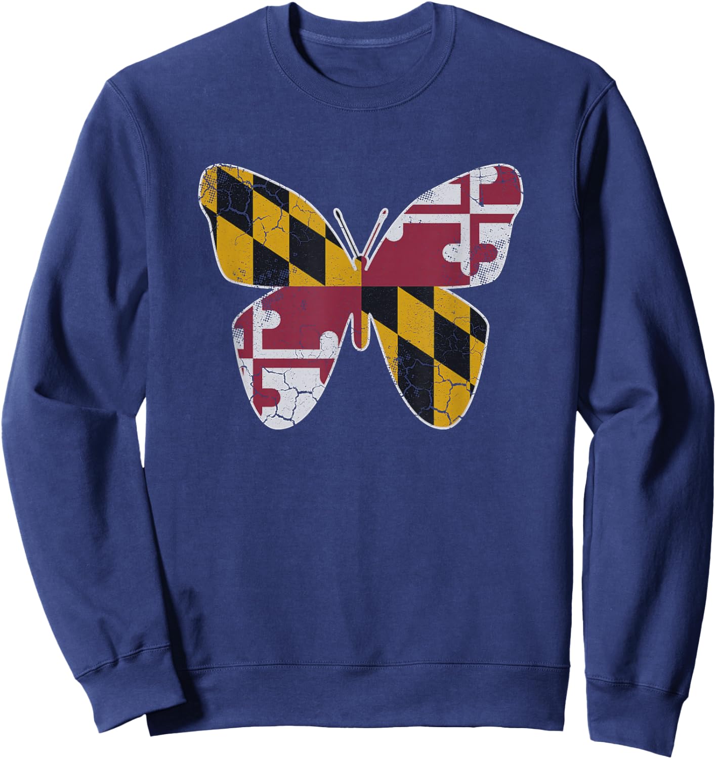 Maryland Flag Butterfly Home State Vintage Distressed Sweatshirt - Sweatshirt | Navy