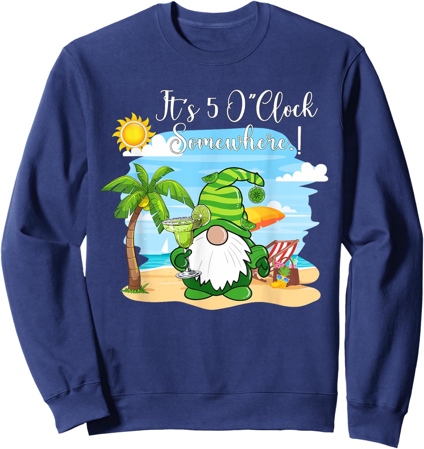 Margarita Gnome It's 5 o'clock somewhere Beach Vacay Sweatshirt - Sweatshirt | Navy