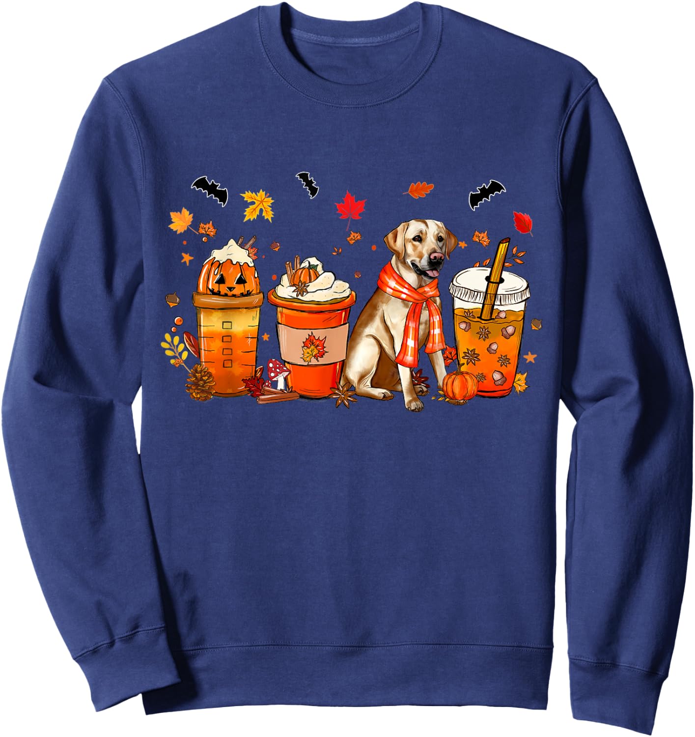 Labrador Dog Pumpkin Spice Coffee Latte Fall Halloween Men Women Kids Sweatshirt - Sweatshirt | Navy