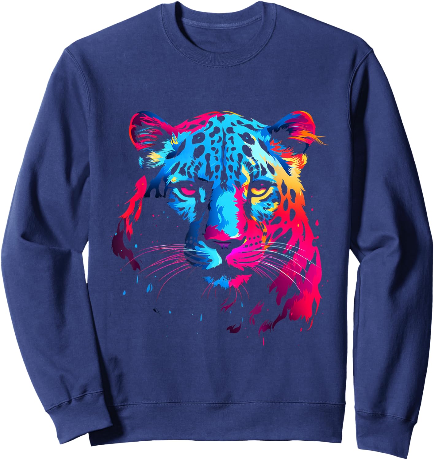 Snow Leopard Wildlife Colorful Design Leopard Lover Animal Sweatshirt - Sweatshirt | Navy