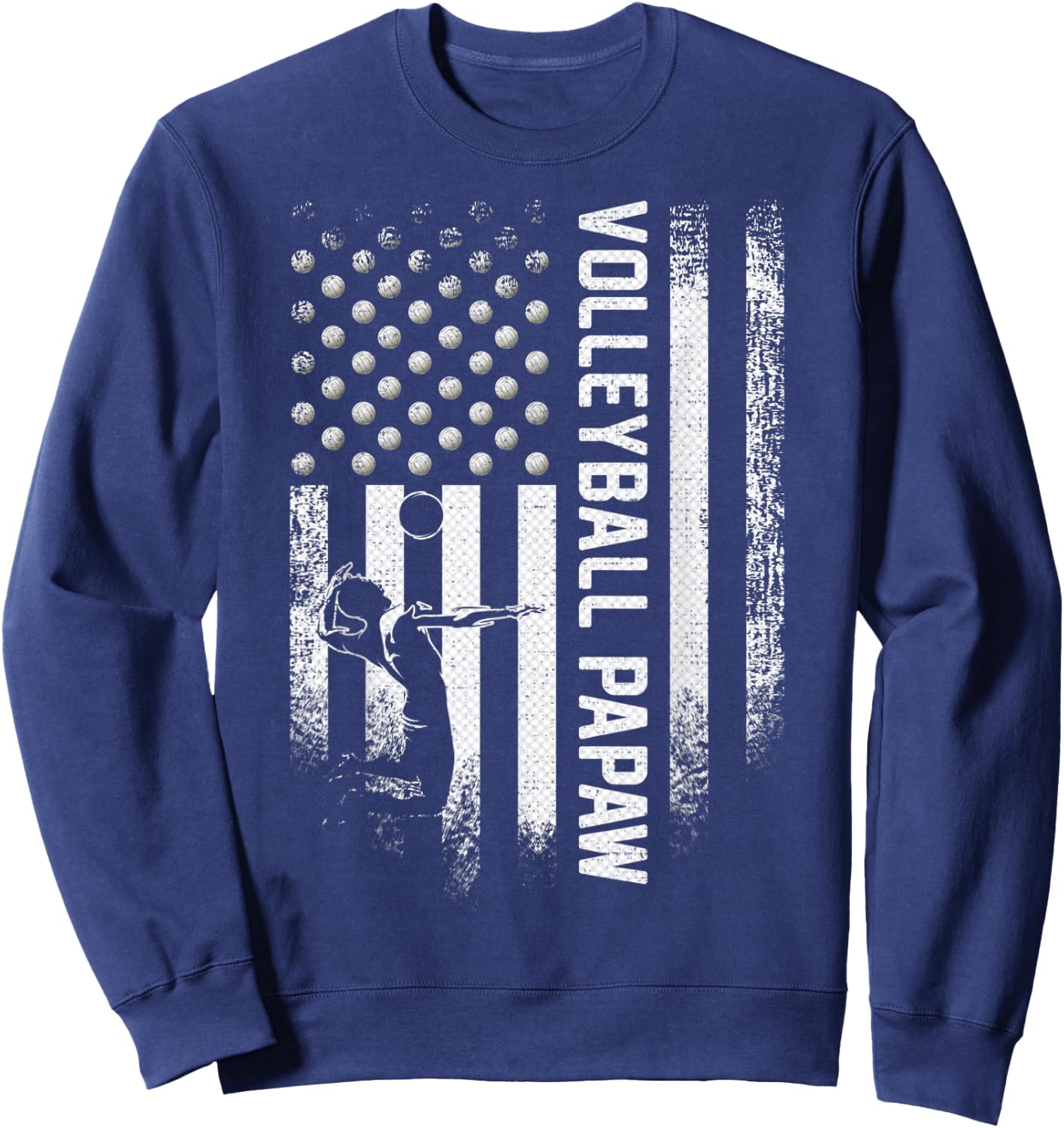 Vintage USA American Flag Proud Volleyball Papaw Silhouette Kids Men Sweatshirt - Sweatshirt | Navy