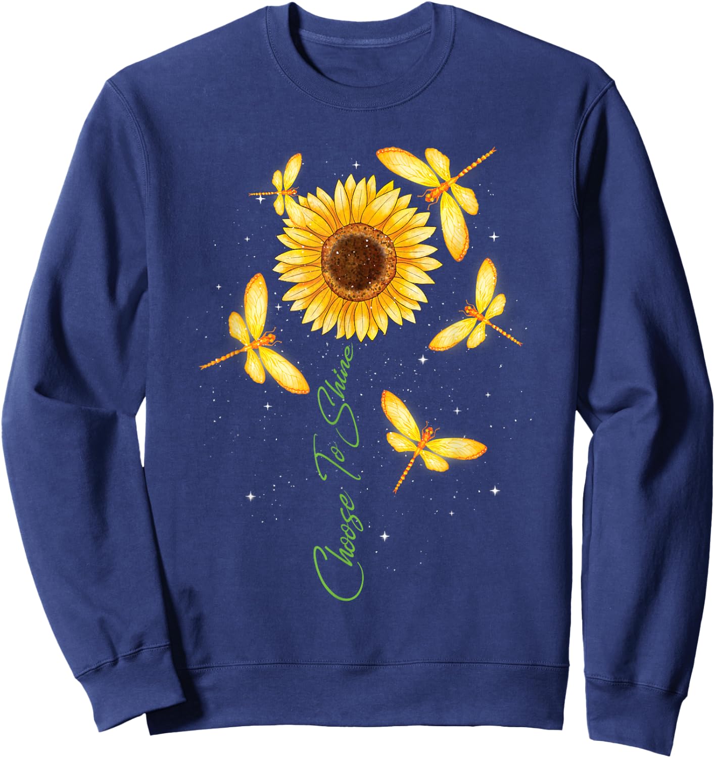 Choose To Shine - Sunflower Dragonfly Lover Insects Sweatshirt - Sweatshirt | Navy