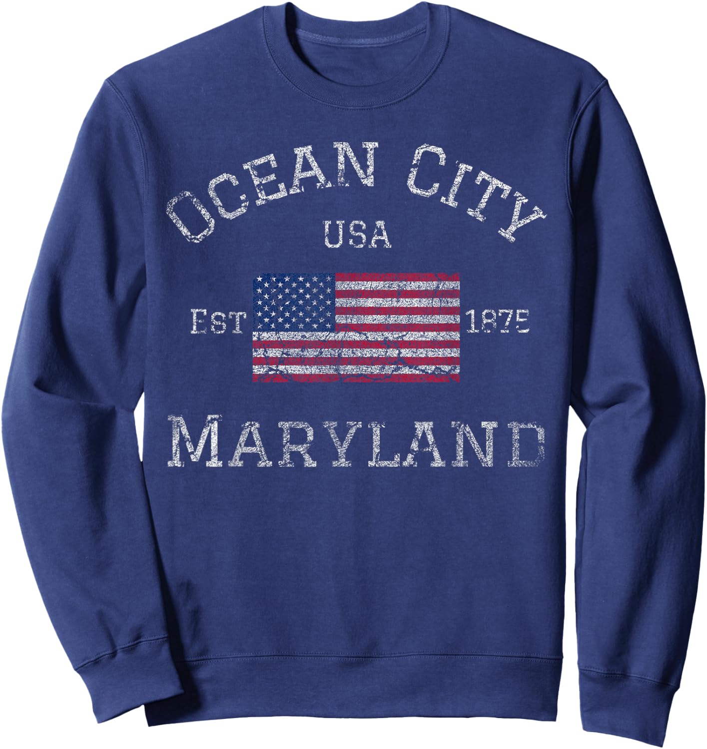 Ocean City Maryland American Flag USA Established MD Vintage Sweatshirt - Sweatshirt | Navy