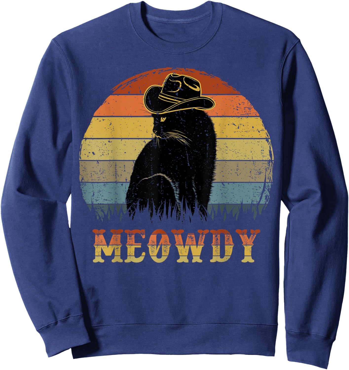 Meowdy Western Cowboy Cat-Shirt Men Women Funny Black Cat Sweatshirt - Sweatshirt | Navy