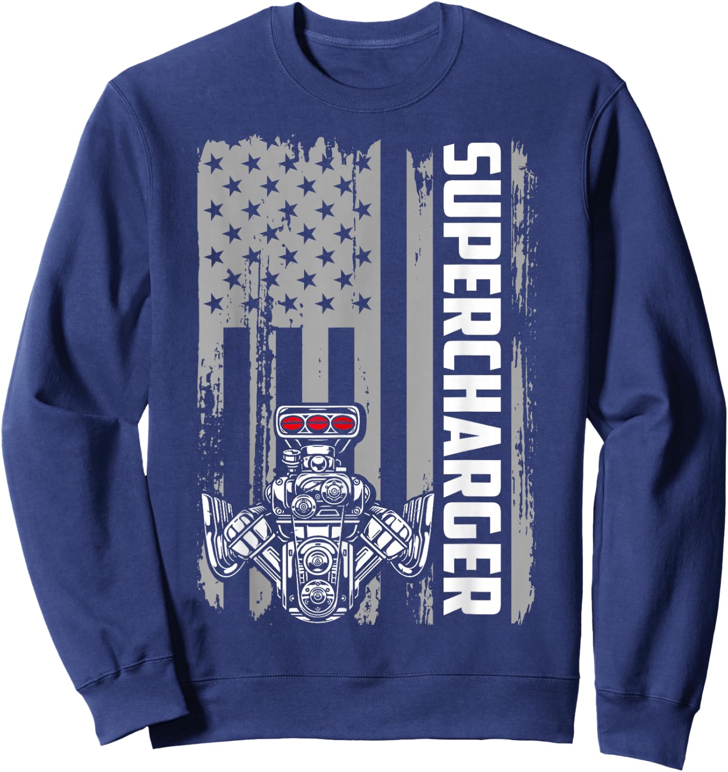 Supercharger Engine American Flag Muscle Car Racing Car Guy Sweatshirt - Sweatshirt | Navy
