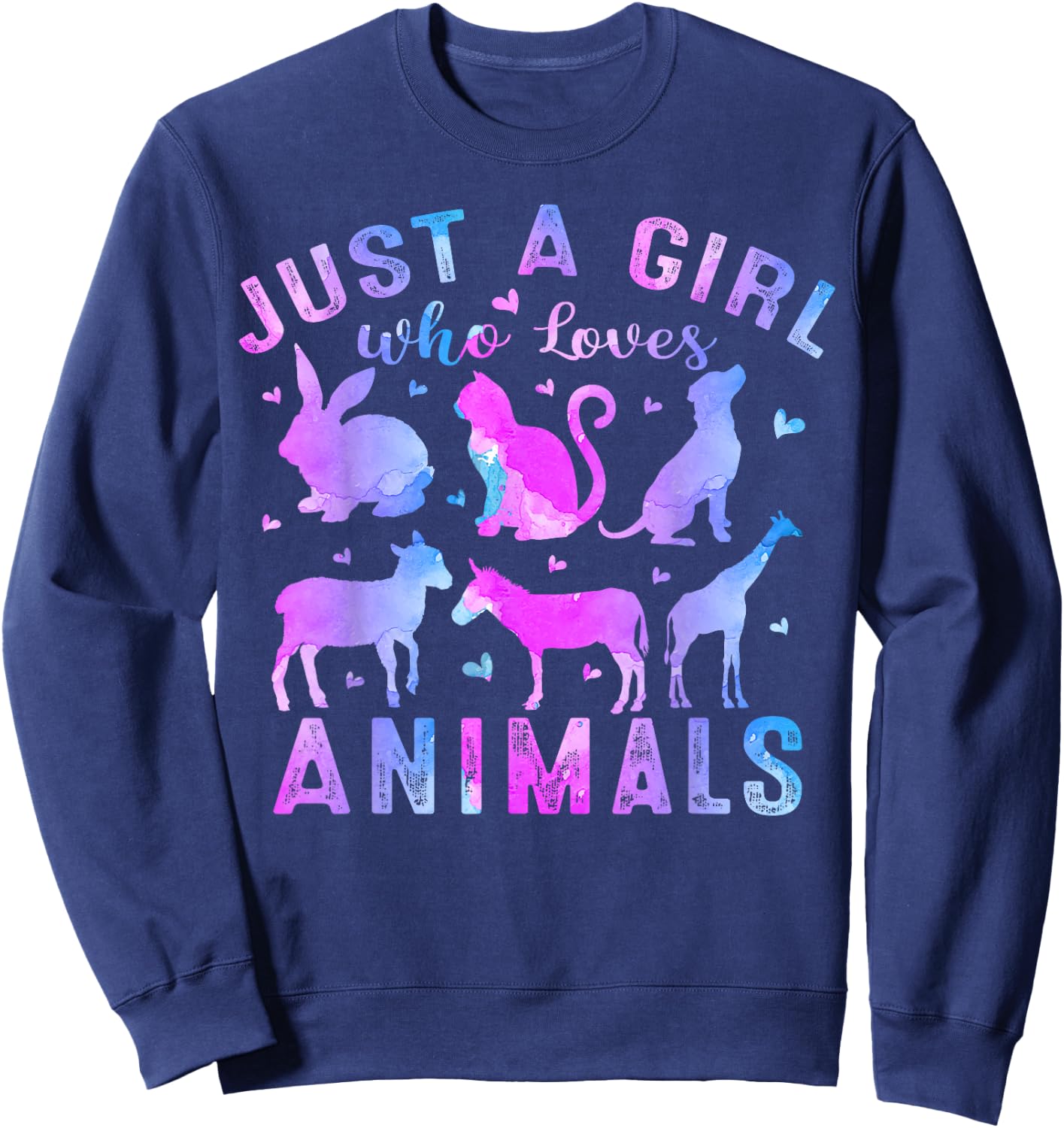 Girls Kids Women Colorful Just A Girl Who Loves Animals Sweatshirt - Sweatshirt | Navy