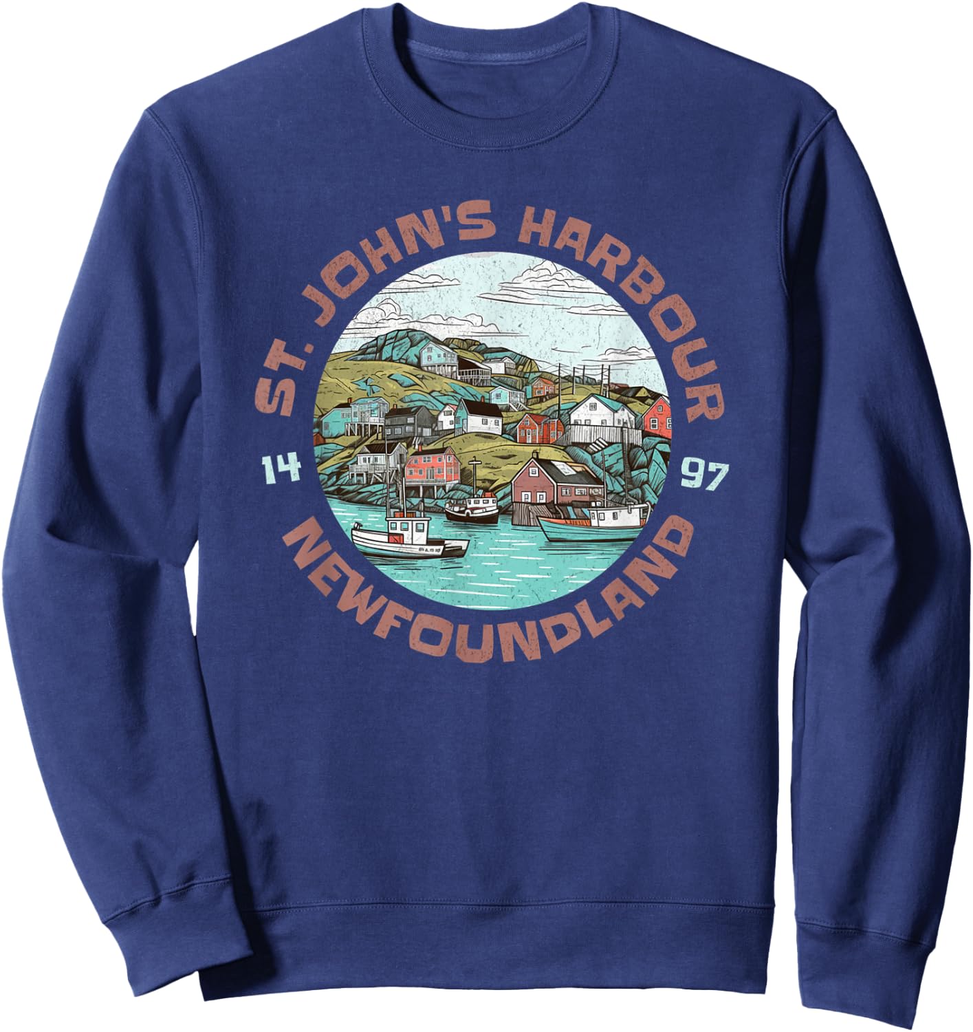 St. John's Harbour Fishing Village Est 1497 Newfoundland Sweatshirt - Sweatshirt | Navy
