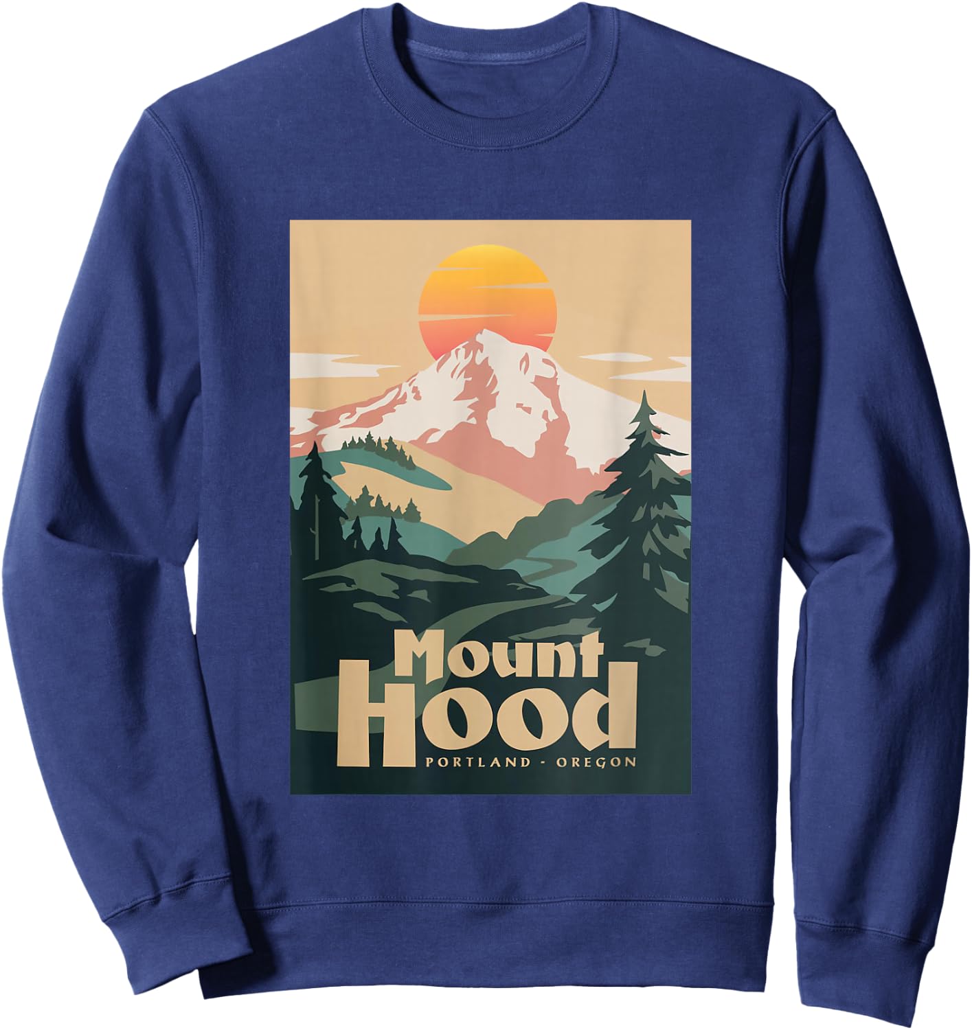 Portland Oregon Retro Sunset On Mountain Vintage Sweatshirt - Sweatshirt | Navy