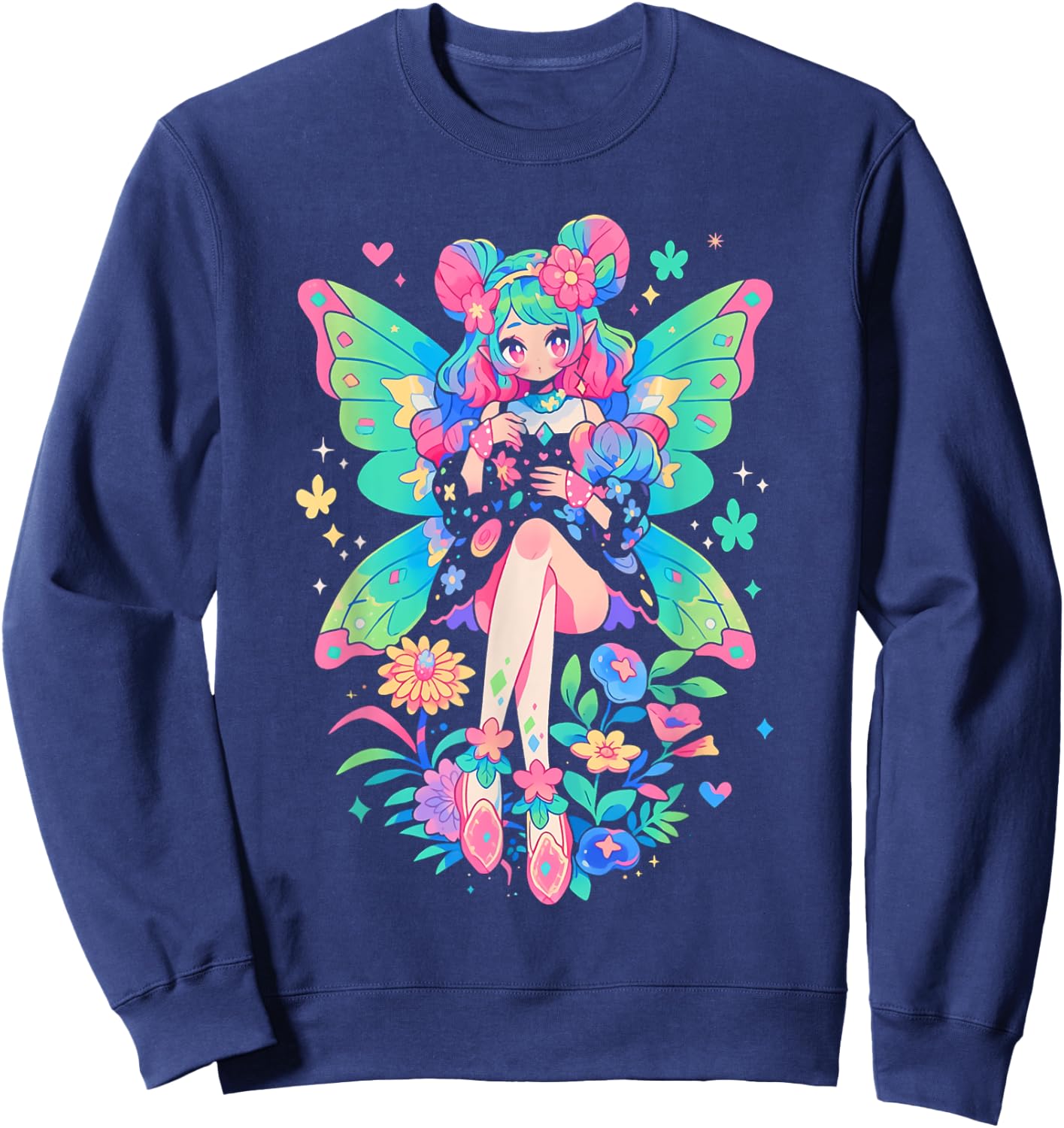 Anime Manga Girl | Kawaii Fairycore Fairy Kei Decora Kei Sweatshirt - Sweatshirt | Navy