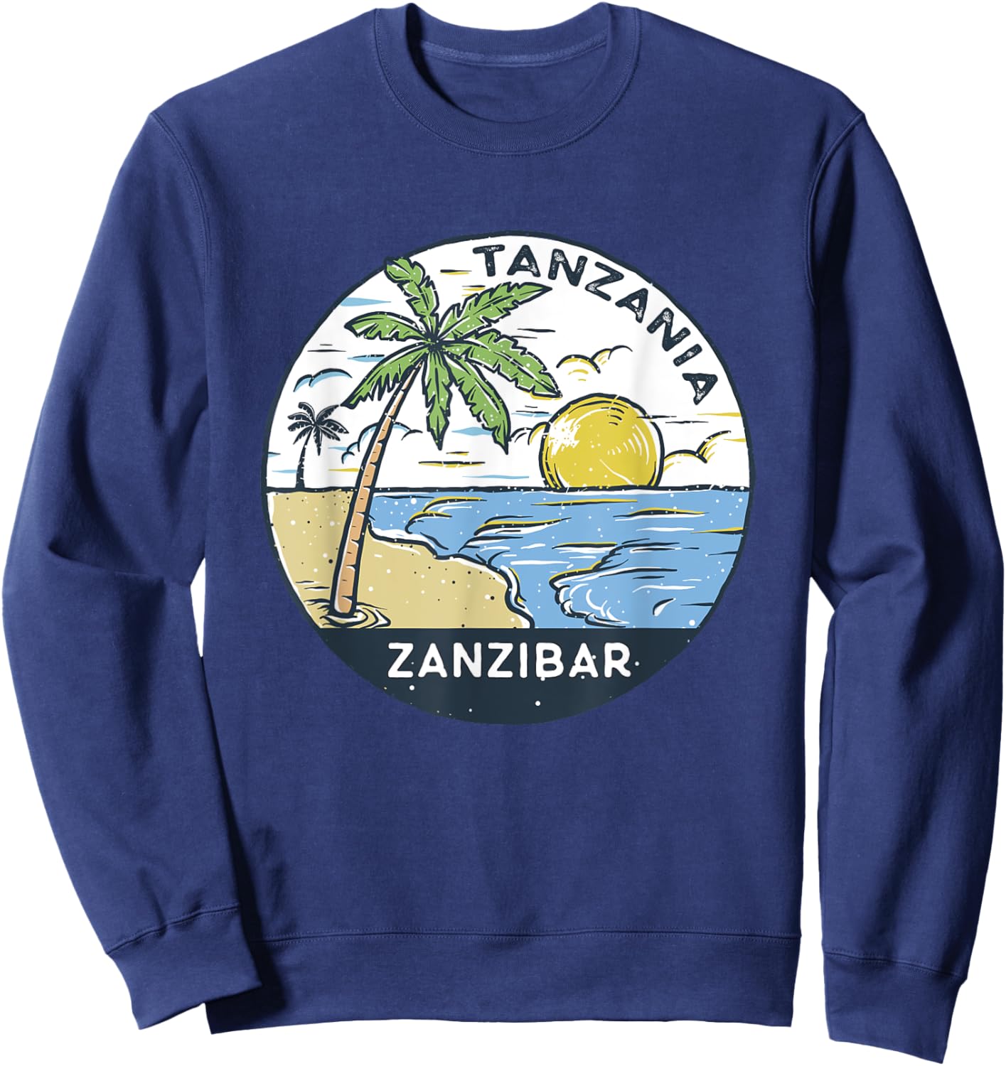Zanzibar Tanzania Illustrated Ocean Vintage Sweatshirt - Sweatshirt | Navy