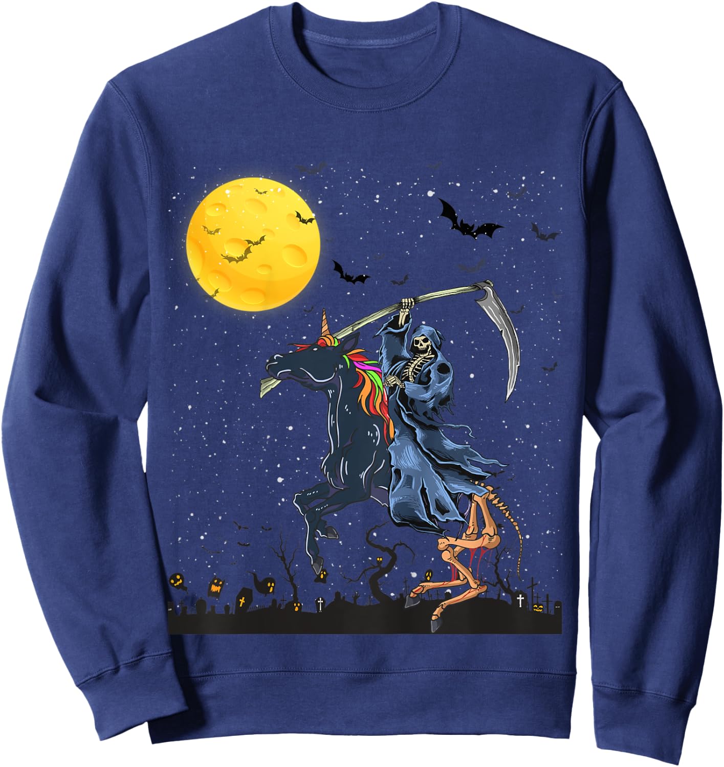 Kids Grim Reaper Death Riding Unicorn Zombiecorn Halloween Sweatshirt - Sweatshirt | Navy