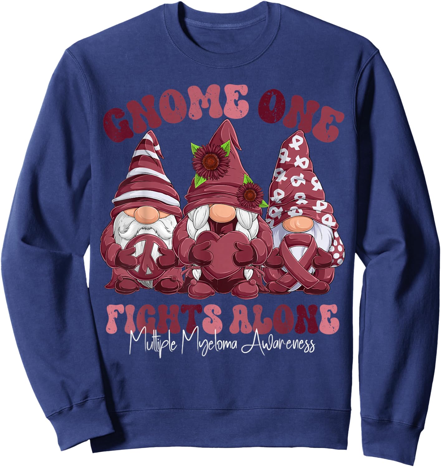 Multiple Myeloma Awareness Month Burgundy Ribbon Gnomies Sweatshirt - Sweatshirt | Navy
