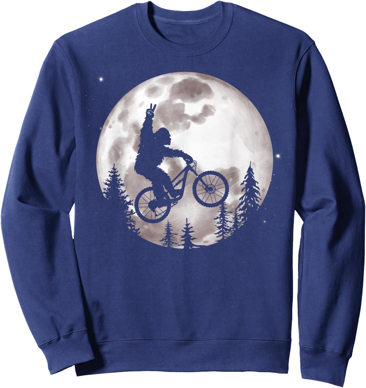 Bigfoot Mountain Bike with Moon Shirt Funny Biking Sweatshirt - Sweatshirt | Navy
