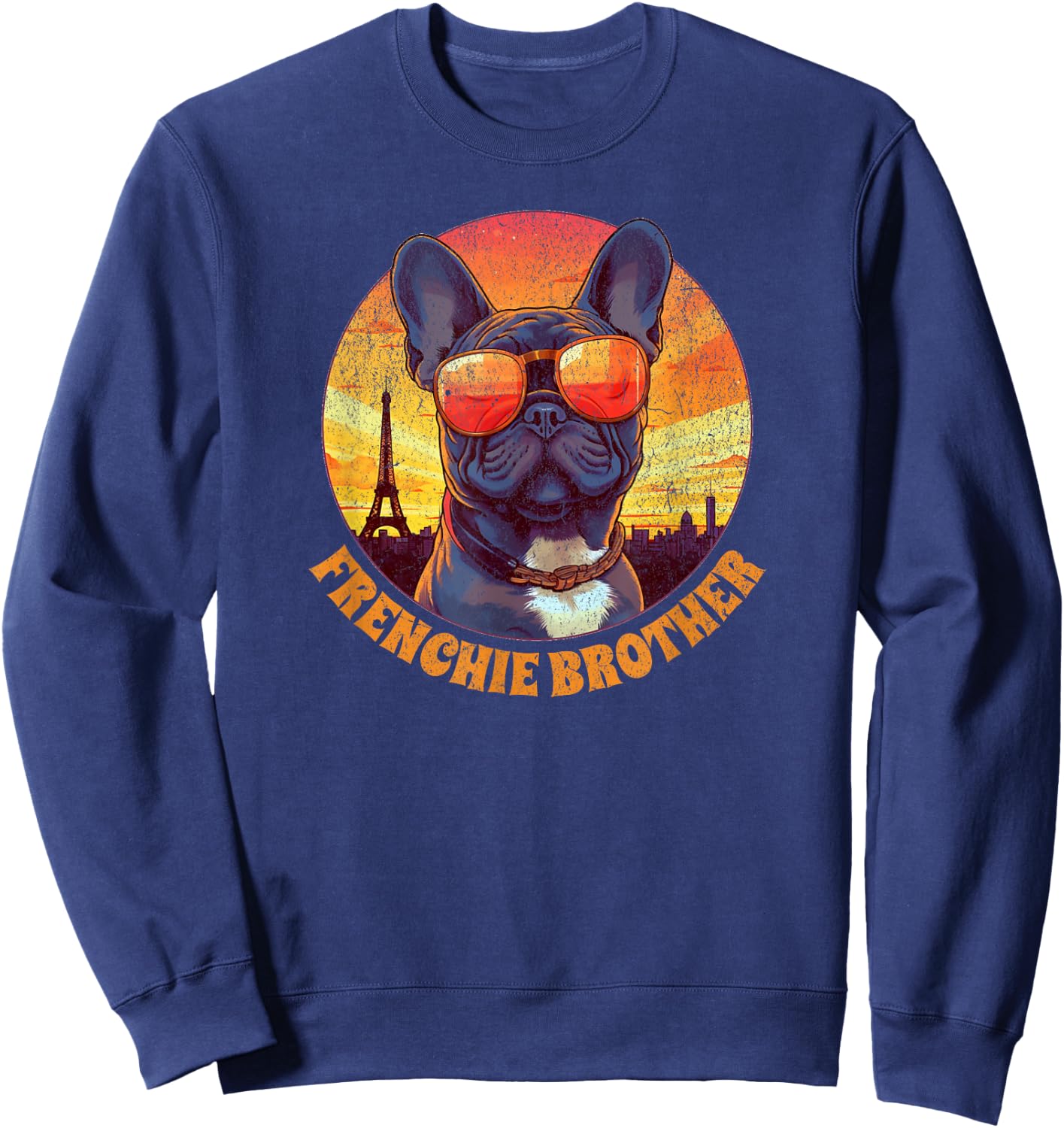 Frenchie Brother French Bulldog in Paris Vintage Sunset Men Kids Sweatshirt - Sweatshirt | Navy