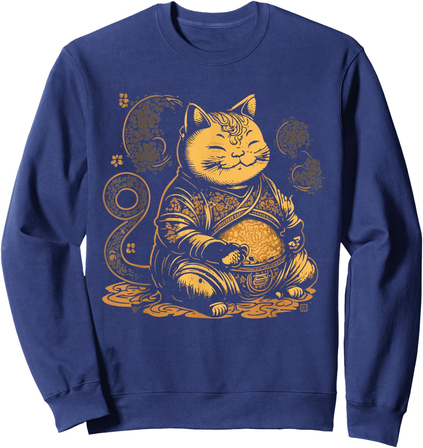 Fat Buddha Cat Mindfulness Yoga Artistic Men Women Girls Kids Sweatshirt - Sweatshirt | Navy