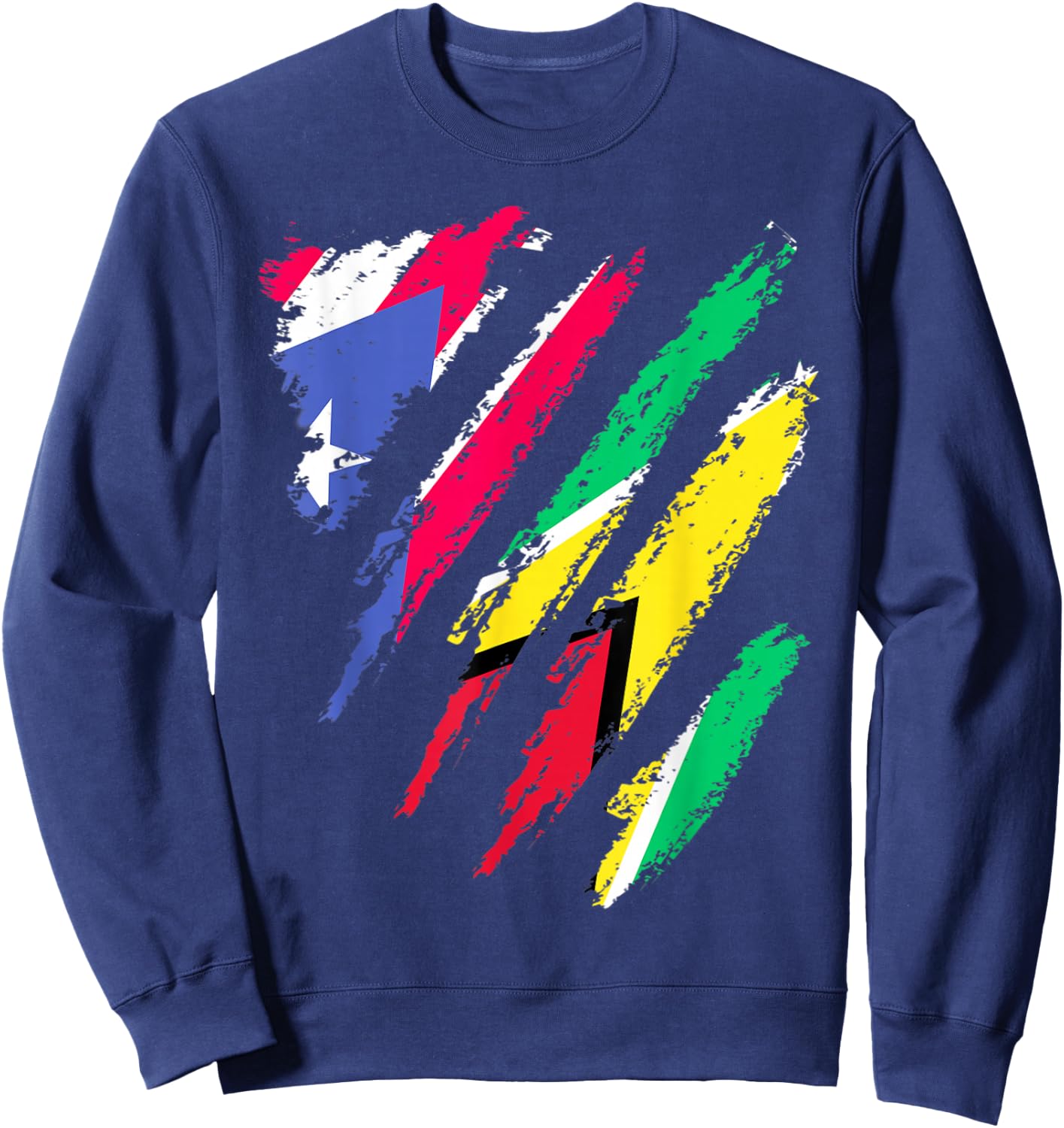Puerto Rico Flag Guyana Grown Patriot Country Stripes Sweatshirt - Sweatshirt | Navy