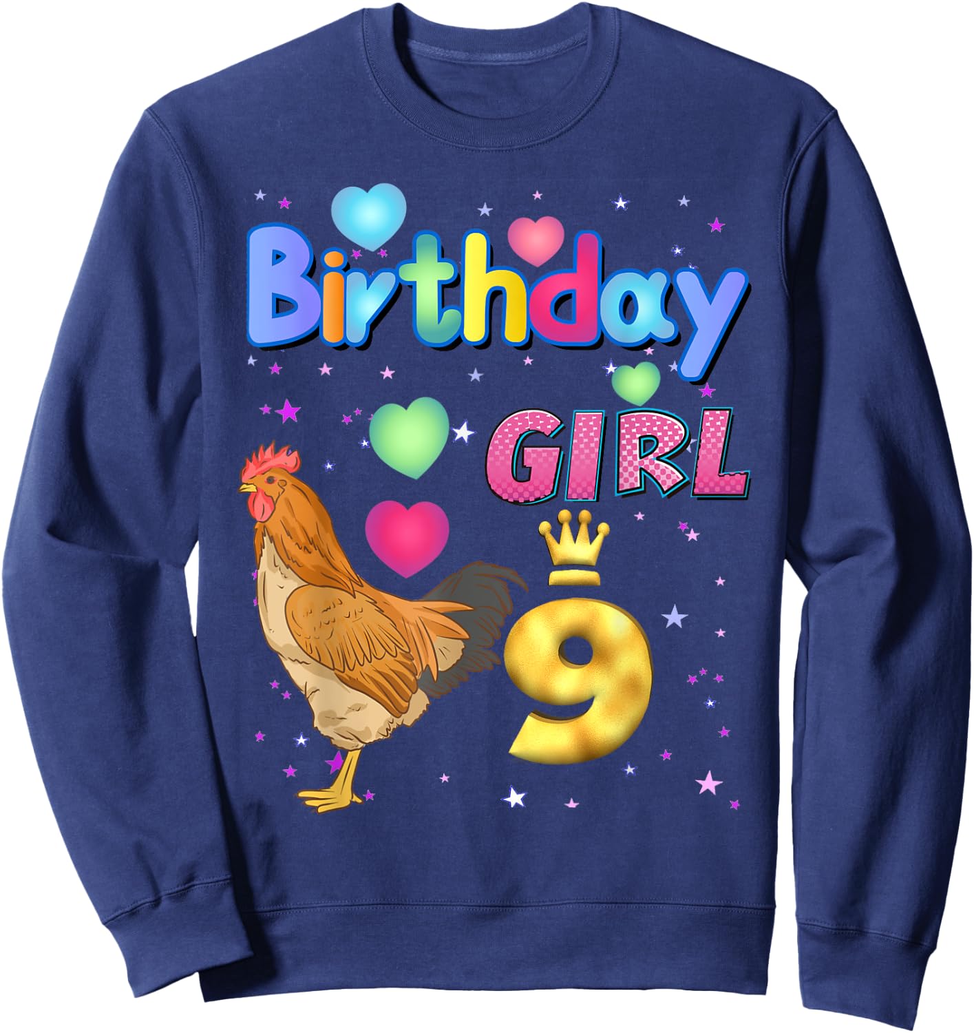 Kids 9Years Old Chicken Its my 9th birthday Girl Chicken Sweatshirt - Sweatshirt | Navy