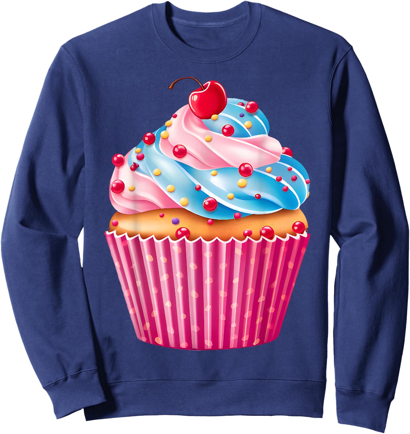 Sweets Pink Cupcake Lovers Sprinkles Pattern Dessert Food Sweatshirt - Sweatshirt | Navy