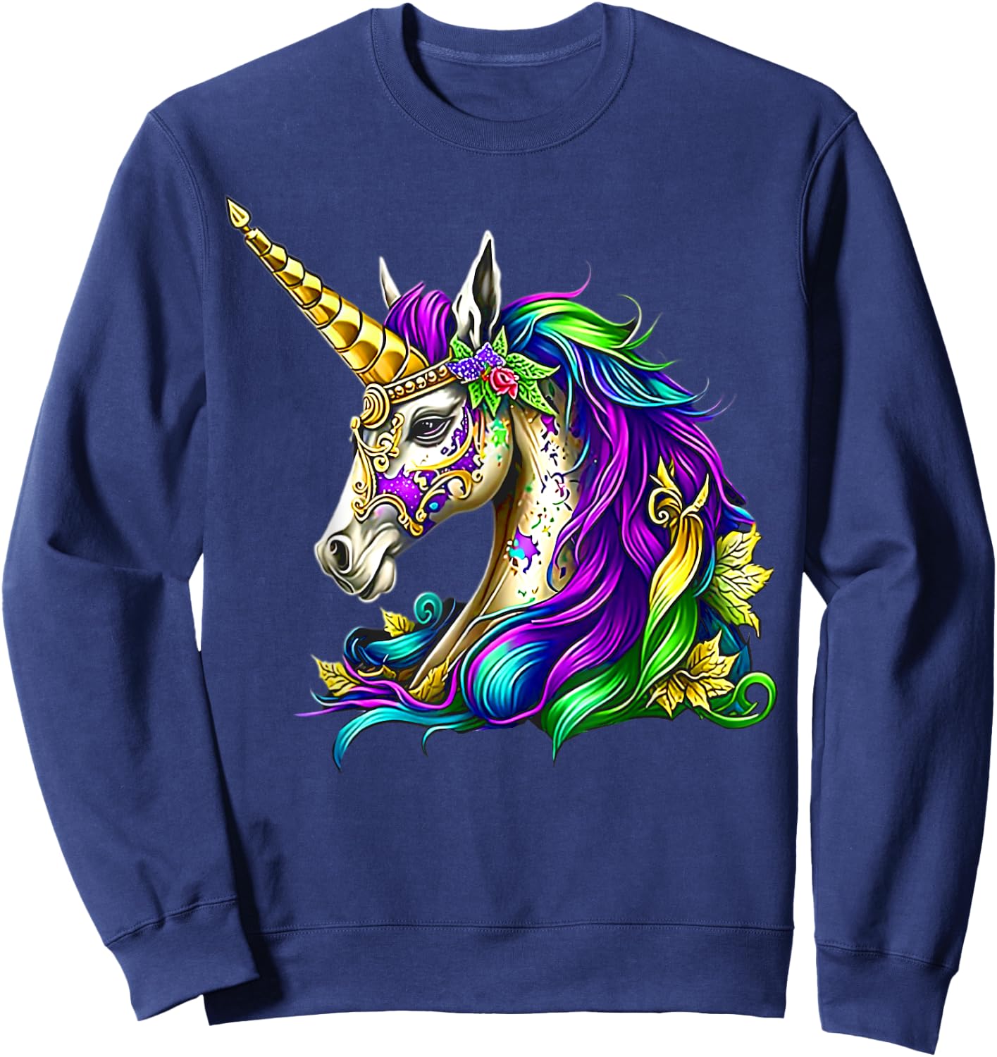 Happy Mardi Gras Unicorn Girls Sweatshirt - Sweatshirt | Navy