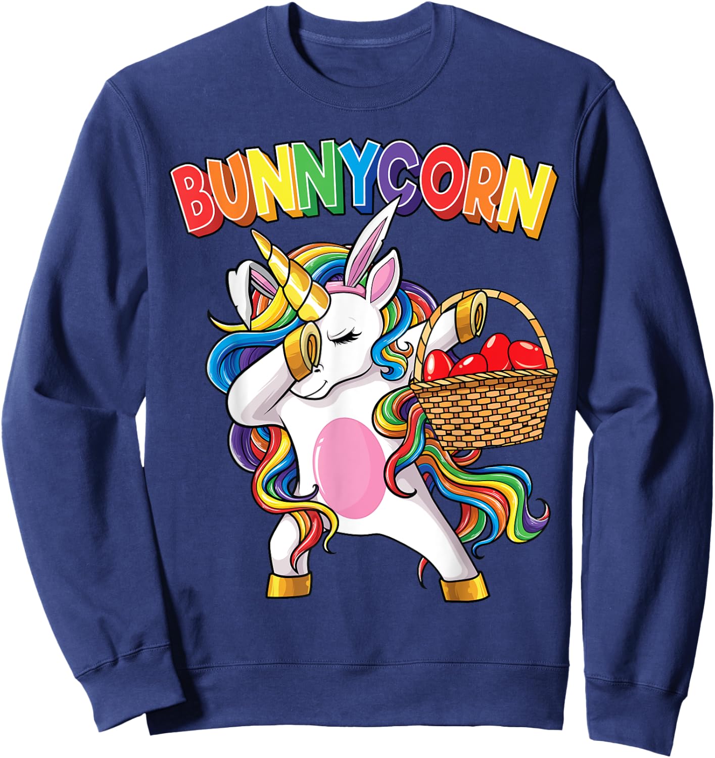 Dabbing Unicorn Shirt Bunnycorn Eggs Easter Girls Kids Dab Sweatshirt - Sweatshirt | Navy
