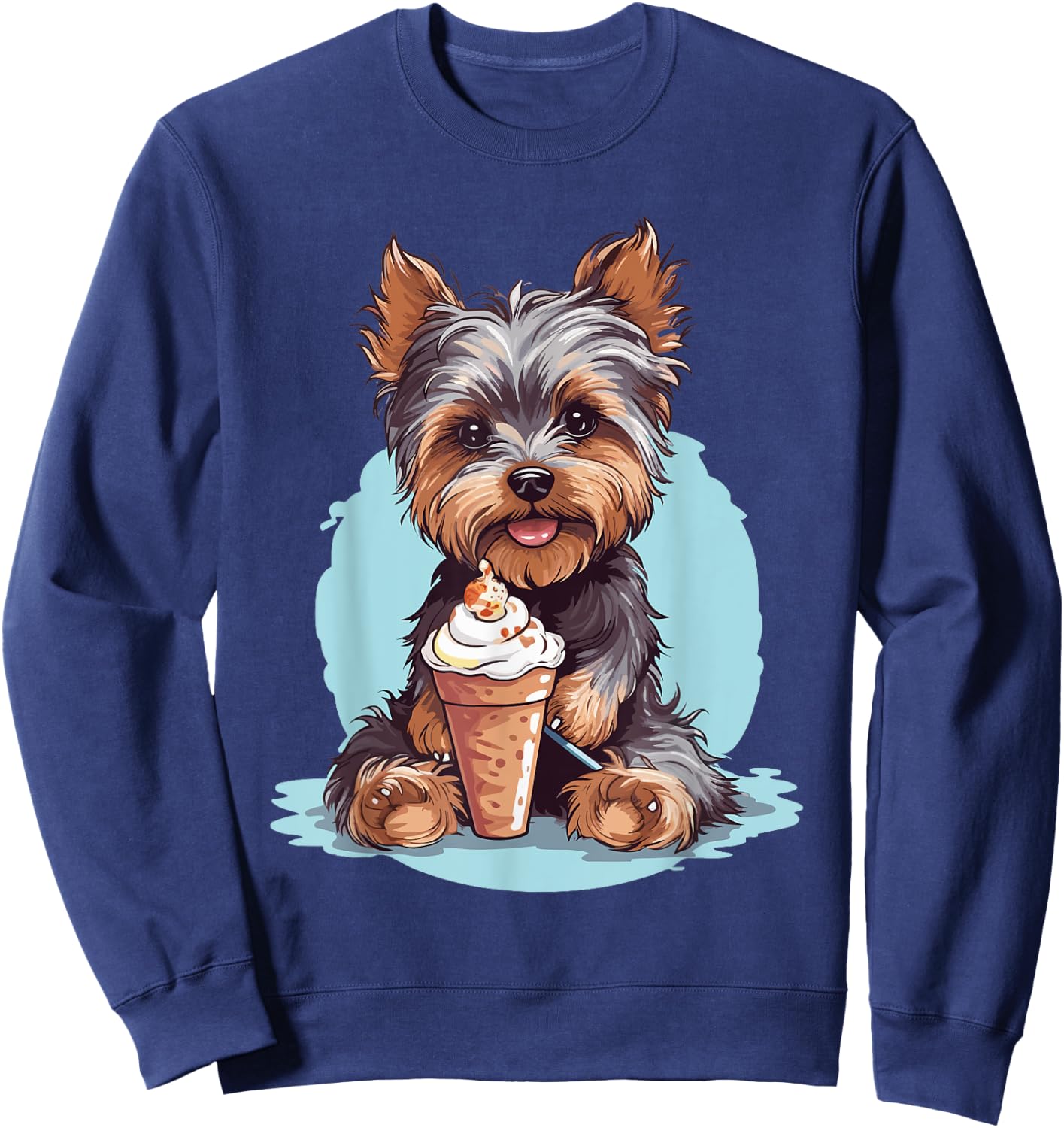 Yorkie Dog Anime Eating Ice Cream Summer Cute Sweatshirt - Sweatshirt | Navy