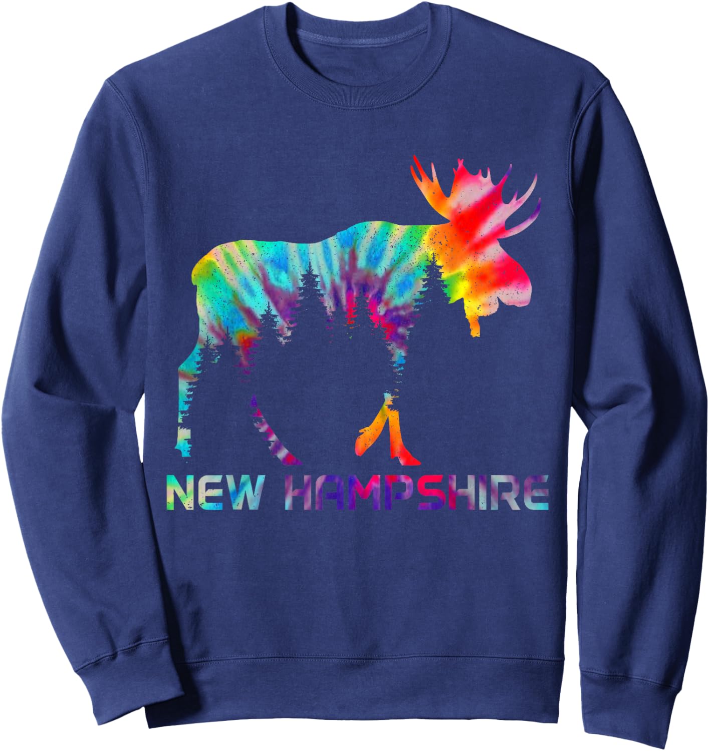 New Hampshire Vintage Tie Dye Souvenir Elk Sweatshirt - Sweatshirt | Navy