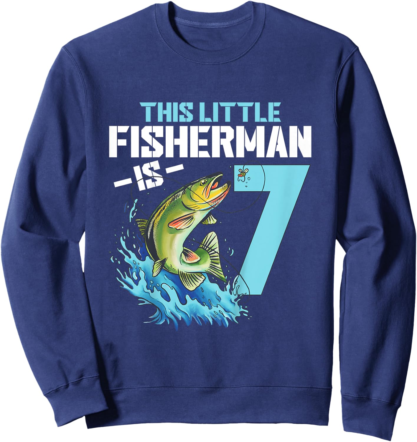 Kids Fishing Birthday Shirt 7 Year Old Boy Fisher 7th Bday Kids Sweatshirt - Sweatshirt | Navy