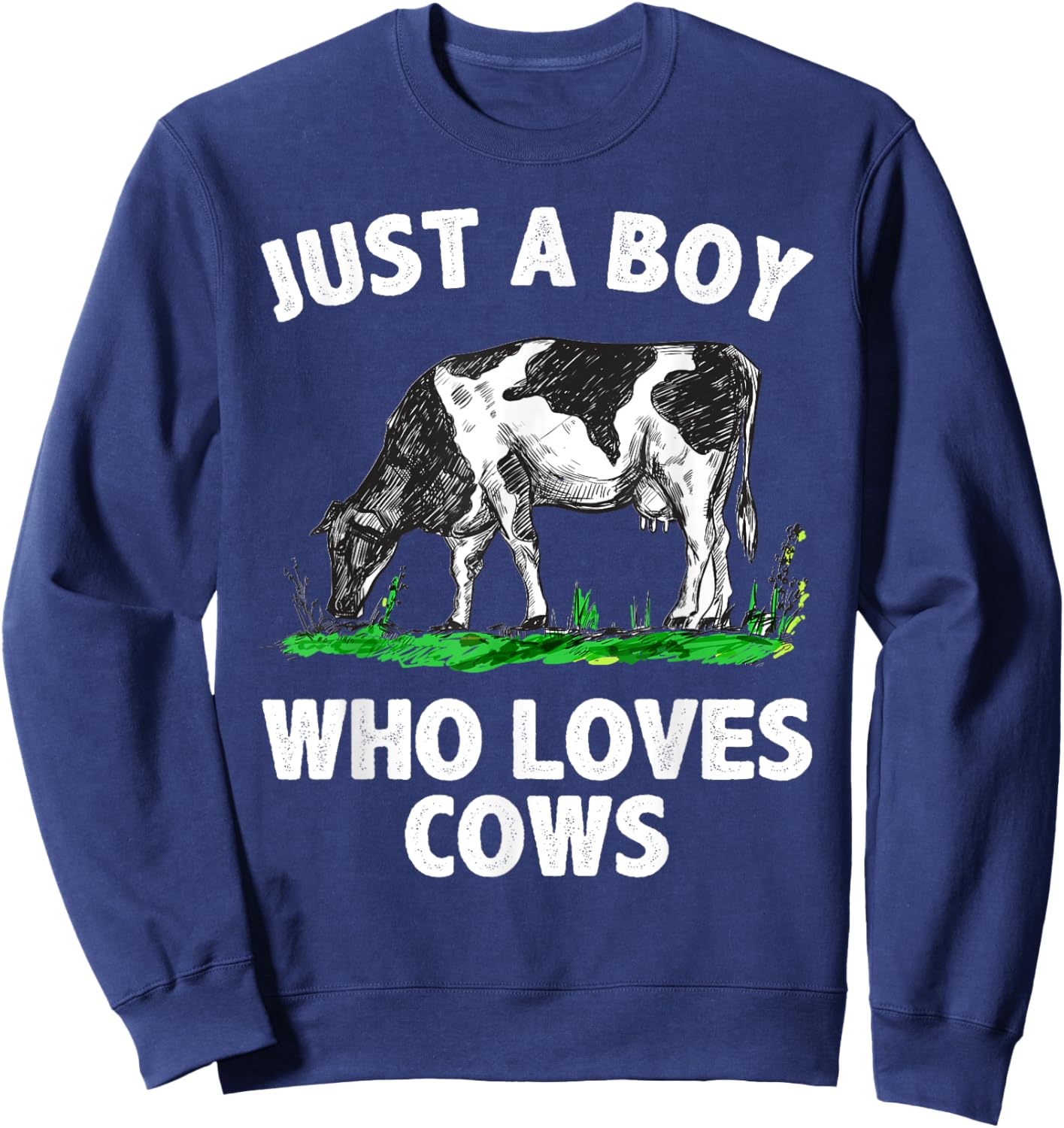 Funny Cow Design Boys Cow Farmer Livestock Animal Sweatshirt - Sweatshirt | Navy