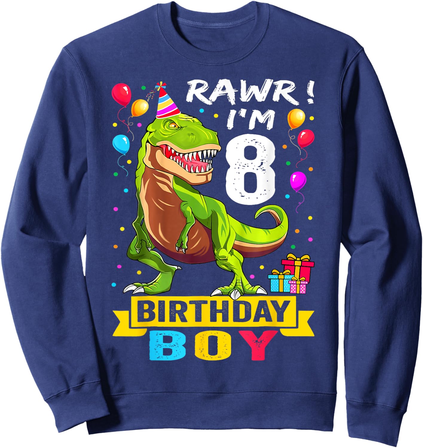 Kids 8 Year Old Shirt 8th Birthday Boy T Rex Dinosaur Sweatshirt - Sweatshirt | Navy