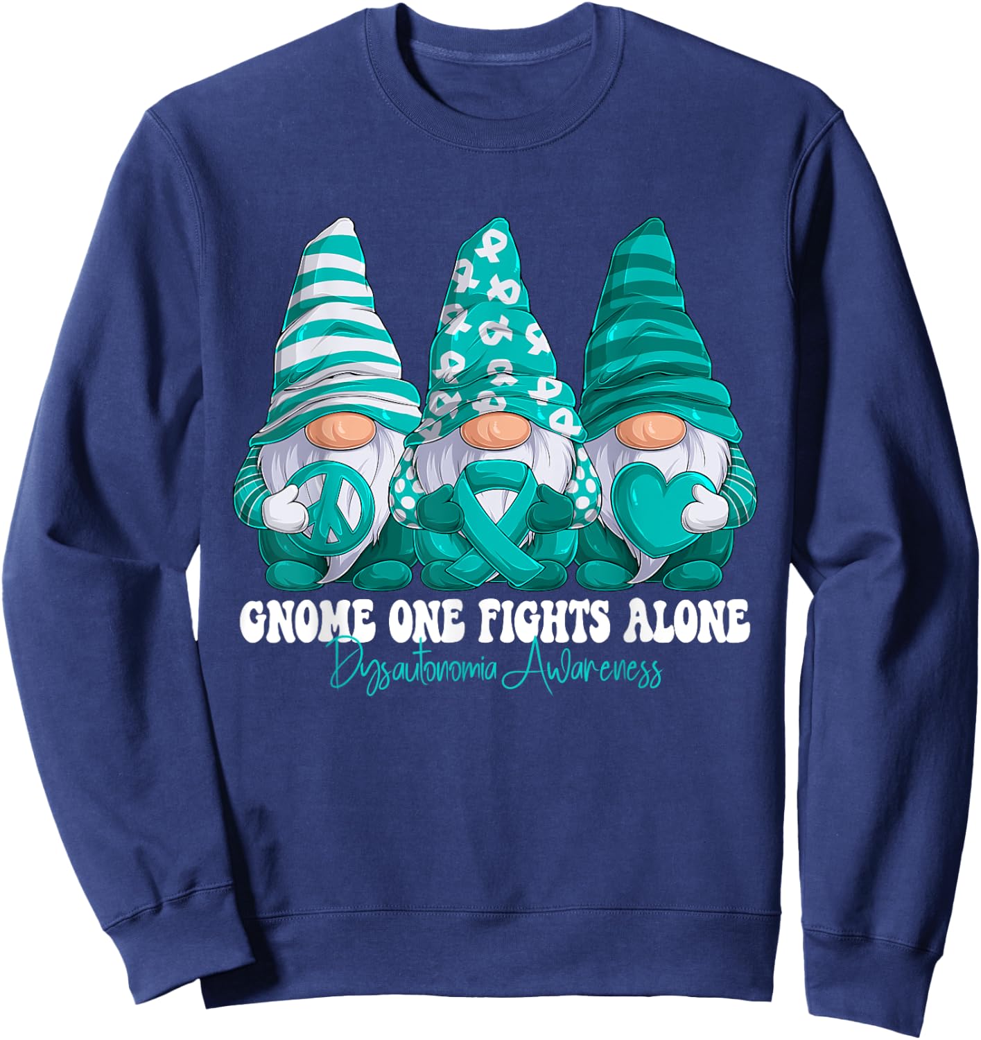 Dysautonomia Awareness Month Teal Ribbon Gnomies Support Sweatshirt - Sweatshirt | Navy