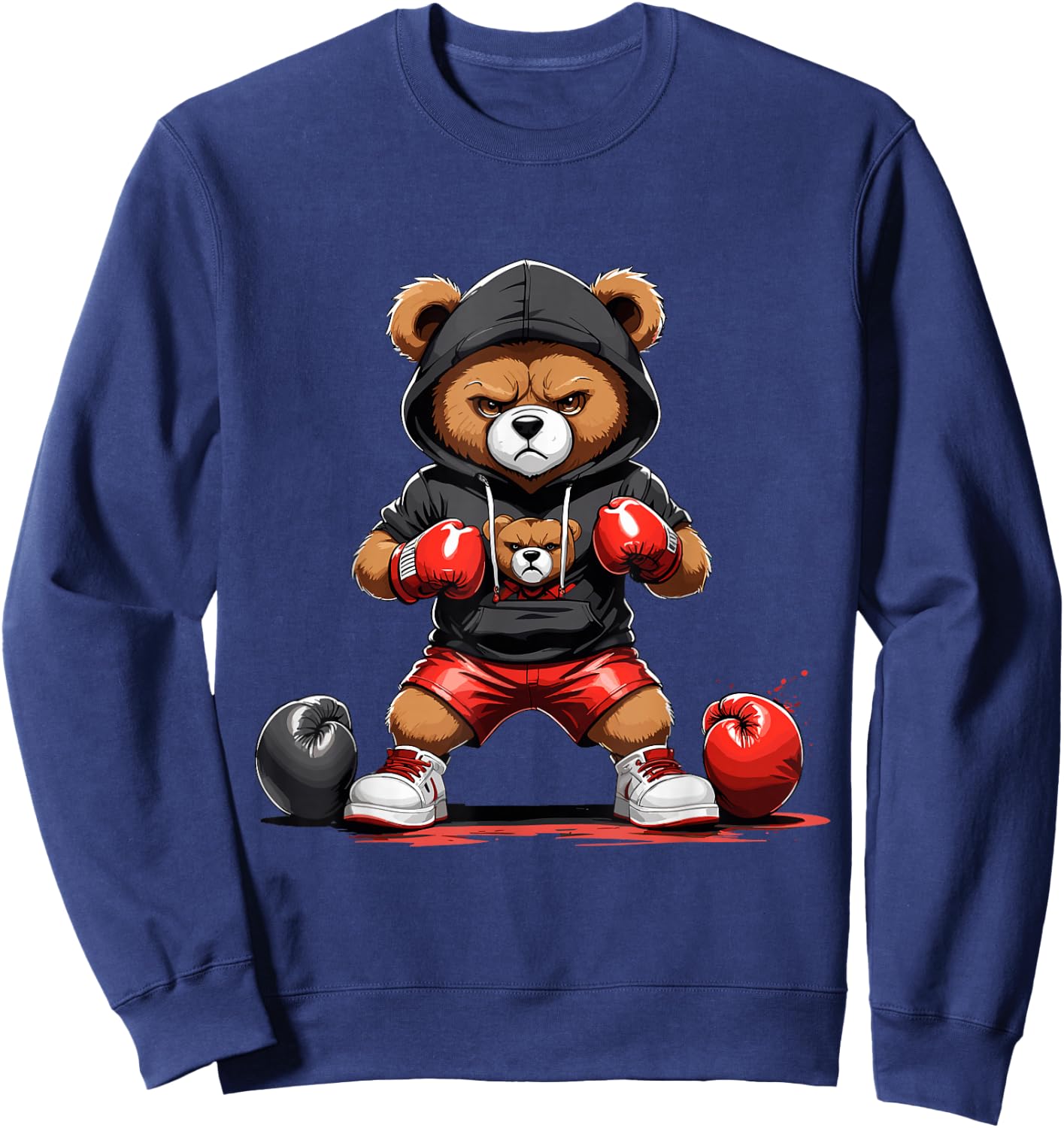 Teddy Bear Gangster Boxer with Hip Hop Street Clothes Sweatshirt - Sweatshirt | Navy