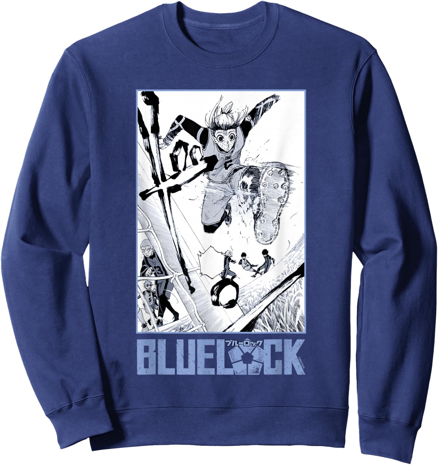Blue Lock Gin Gagamaru Goalkeeper Big Chest Panel Portrait Sweatshirt - Sweatshirt | Navy