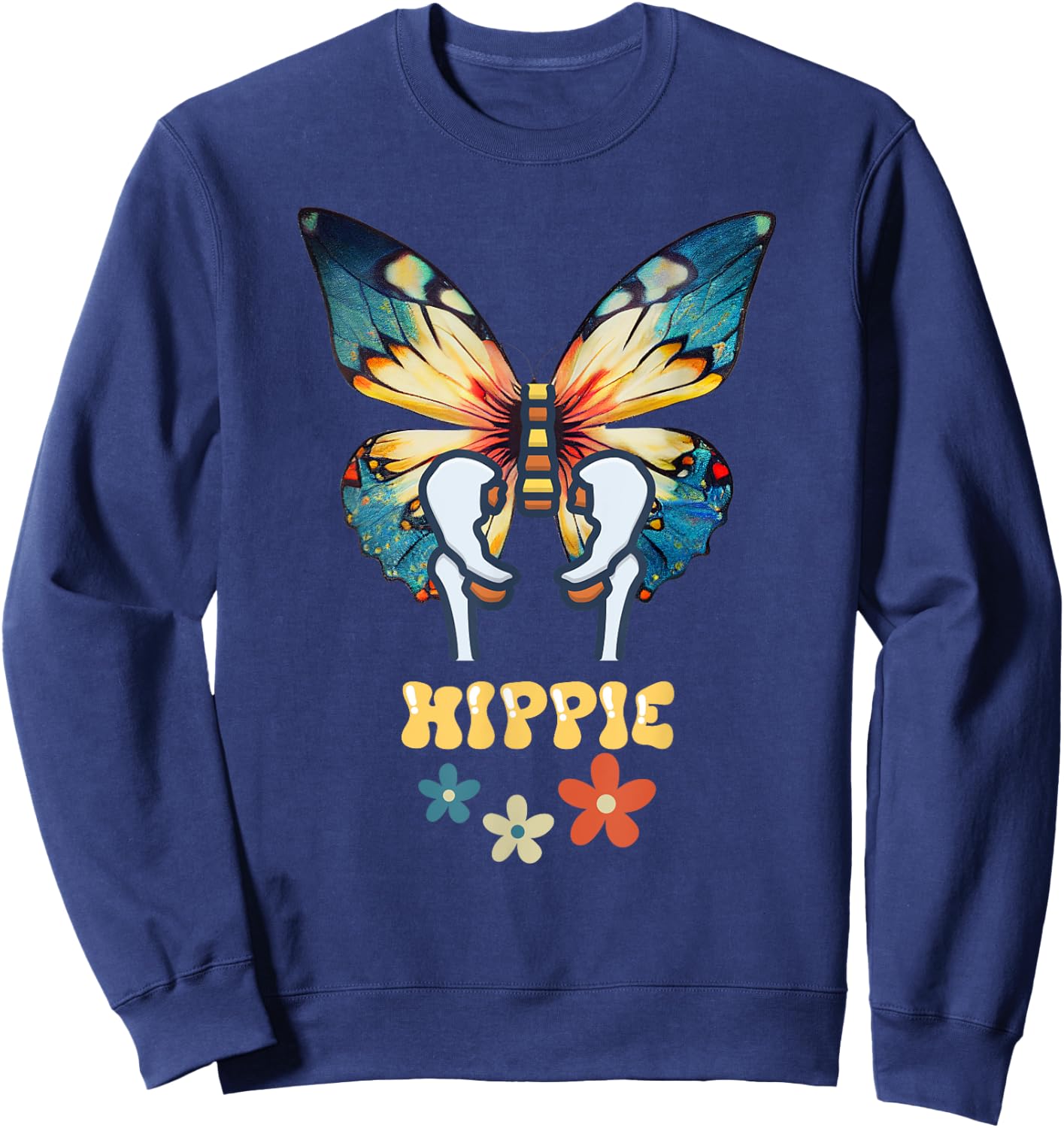 Hip Joint Replacement Hippie Butterfly Retro 60s 70s Women Sweatshirt - Sweatshirt | Navy