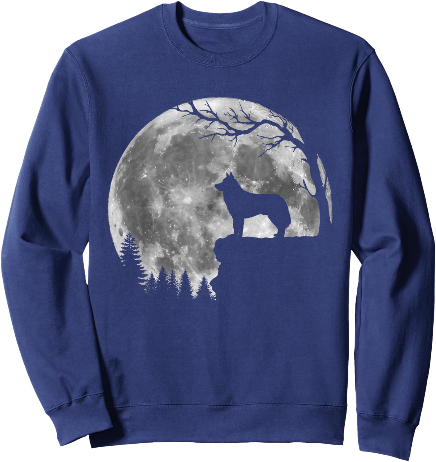 Siberian Husky Moon Silhouette Funny Lazy Halloween Costume Sweatshirt - Sweatshirt | Navy