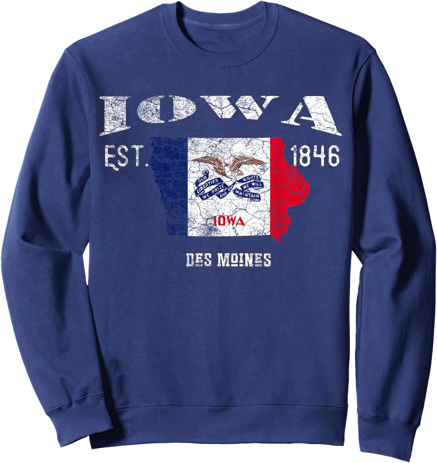 Vintage Iowa US State Flag and Map, Des Moines Sweatshirt - Sweatshirt | Navy