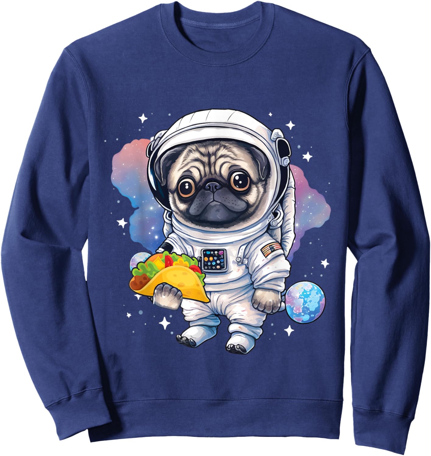 Astronaut Pug - Taco Lover Dog Owner Puppy Pet Trainer Women Girls Kids Sweatshirt - Sweatshirt | Navy