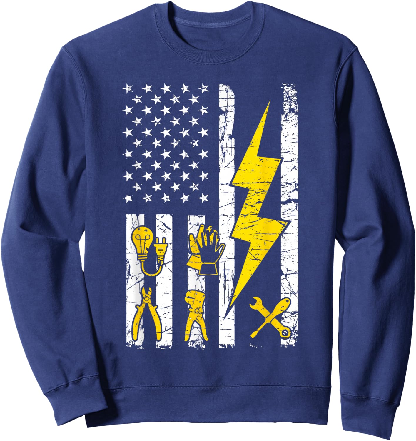 Tools - USA Flag Electrician Patriotic Lineman 4th July Sweatshirt - Sweatshirt | Navy