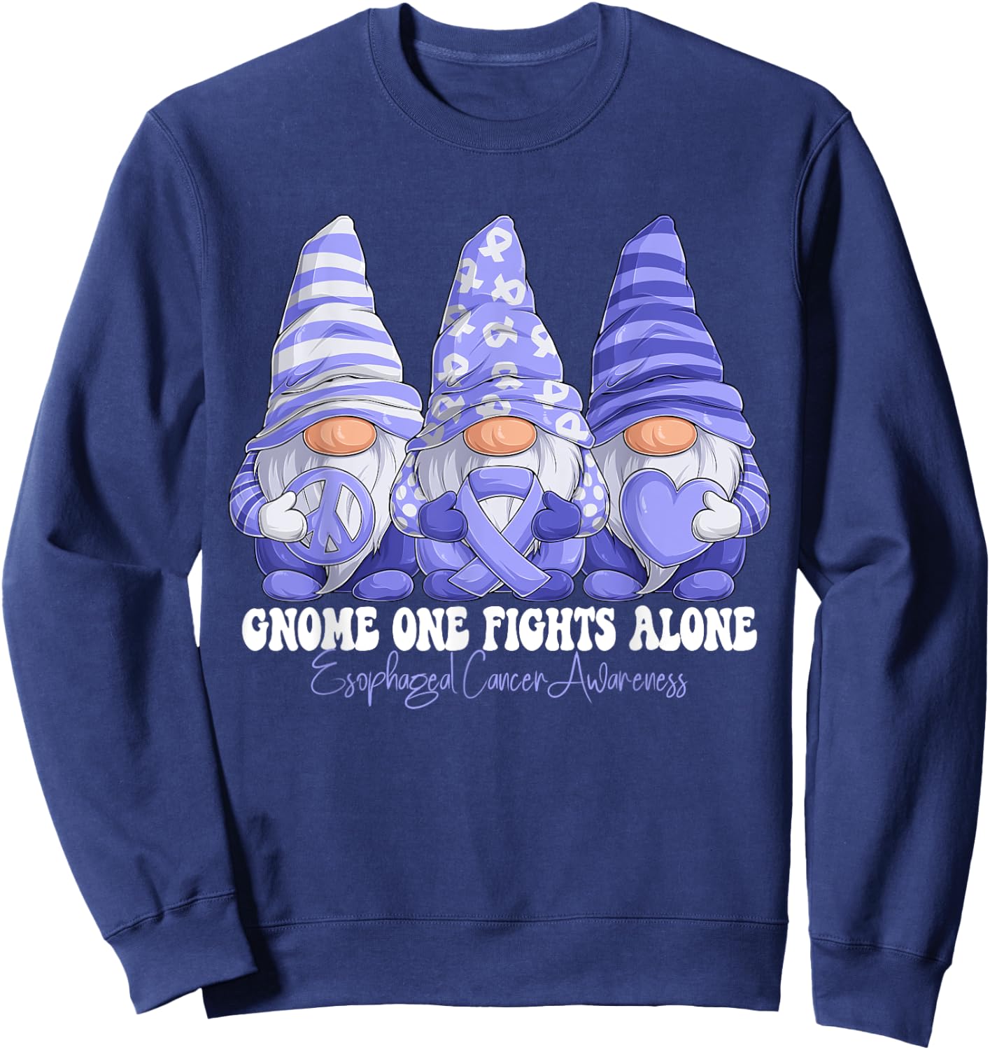 Esophageal Cancer Awareness Month Periwinkle Ribbon Gnomies Sweatshirt - Sweatshirt | Navy