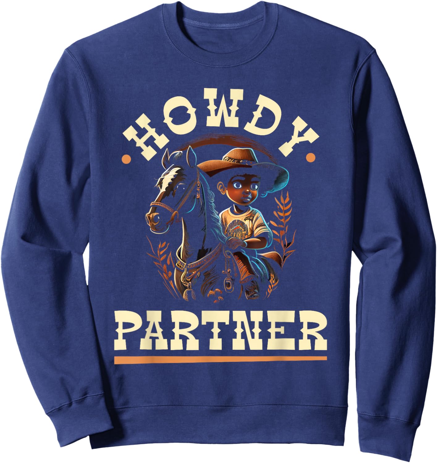 Howdy Partner, African American Rodeo Cowboy Boy Kids Sweatshirt - Sweatshirt | Navy