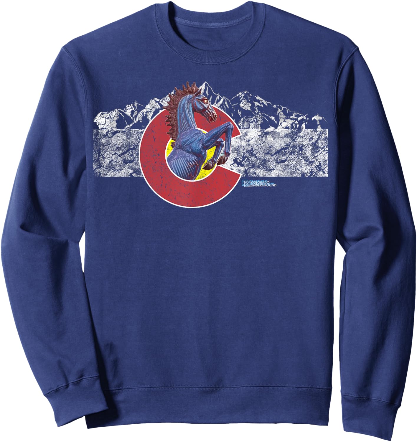 Colorado Flag and Blucifer Demon Horse Sweatshirt - Sweatshirt | Navy