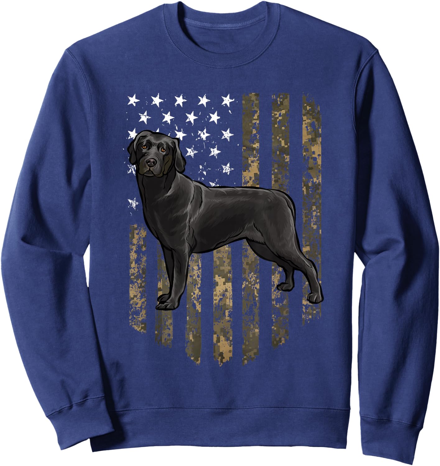 Camo American Flag Black Labrador Retriever 4th of July USA Sweatshirt - Sweatshirt | Navy
