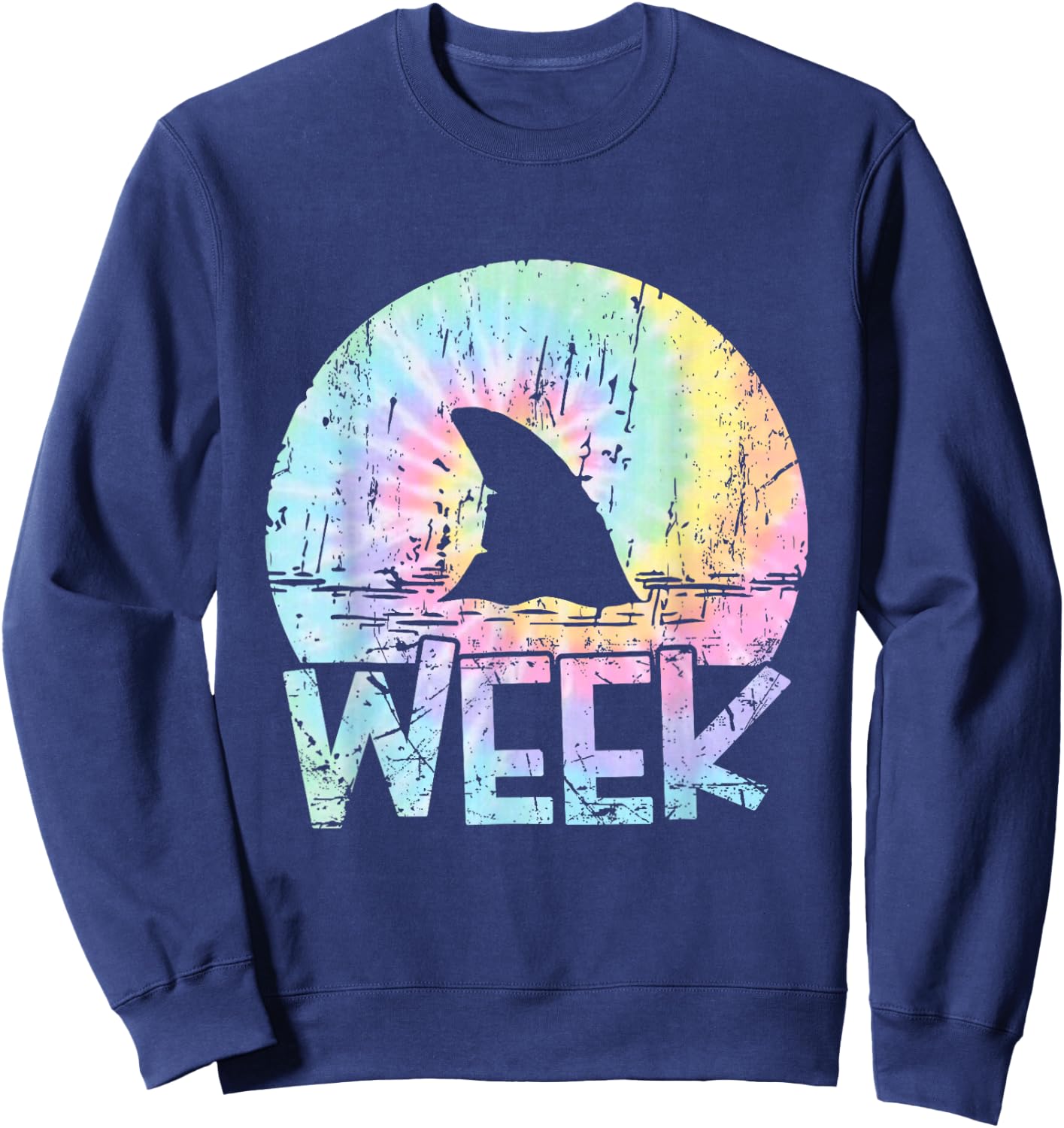 Retro Shark Fin Week 2025 Shark Lover Ocean Wildlife Tie Dye Sweatshirt - Sweatshirt | Navy