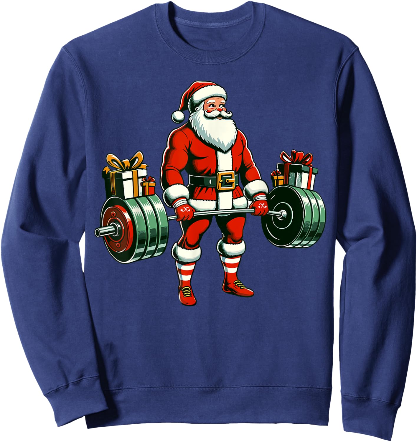 Funny santa Weightlifting christmas, santa deadlifting Sweatshirt - Sweatshirt | Navy