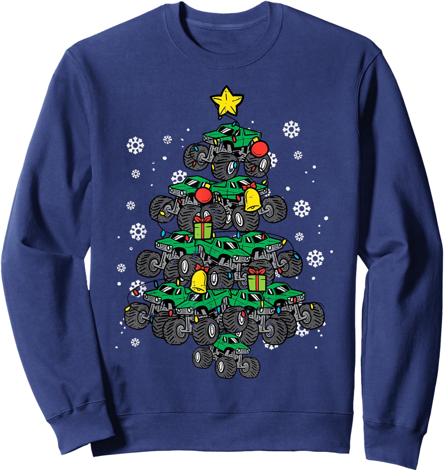 Monster Truck Christmas Tree Xmas Boys Toddler Kids Sweatshirt - Sweatshirt | Navy