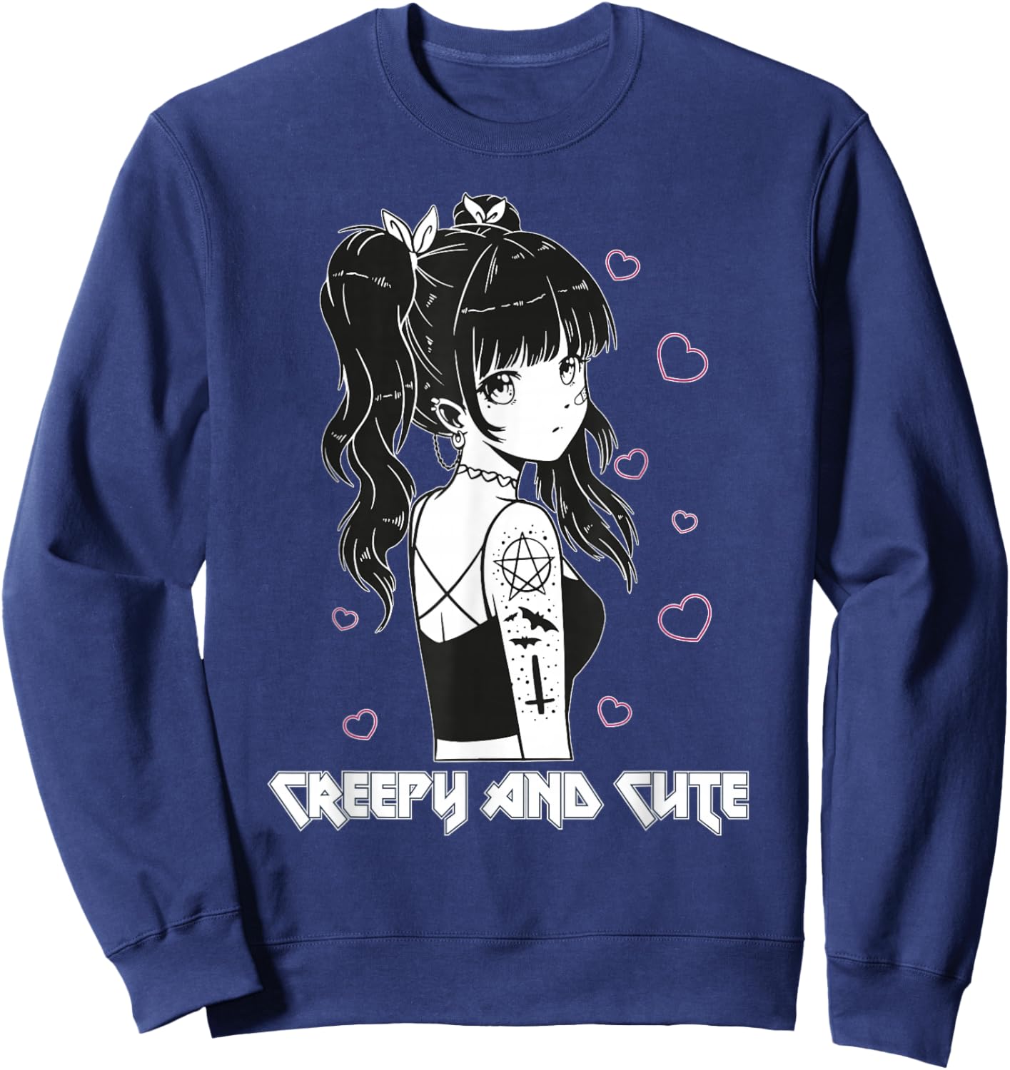 Creepy And Cute Emo Goth Girl Japanese Anime Sweatshirt - Sweatshirt | Navy