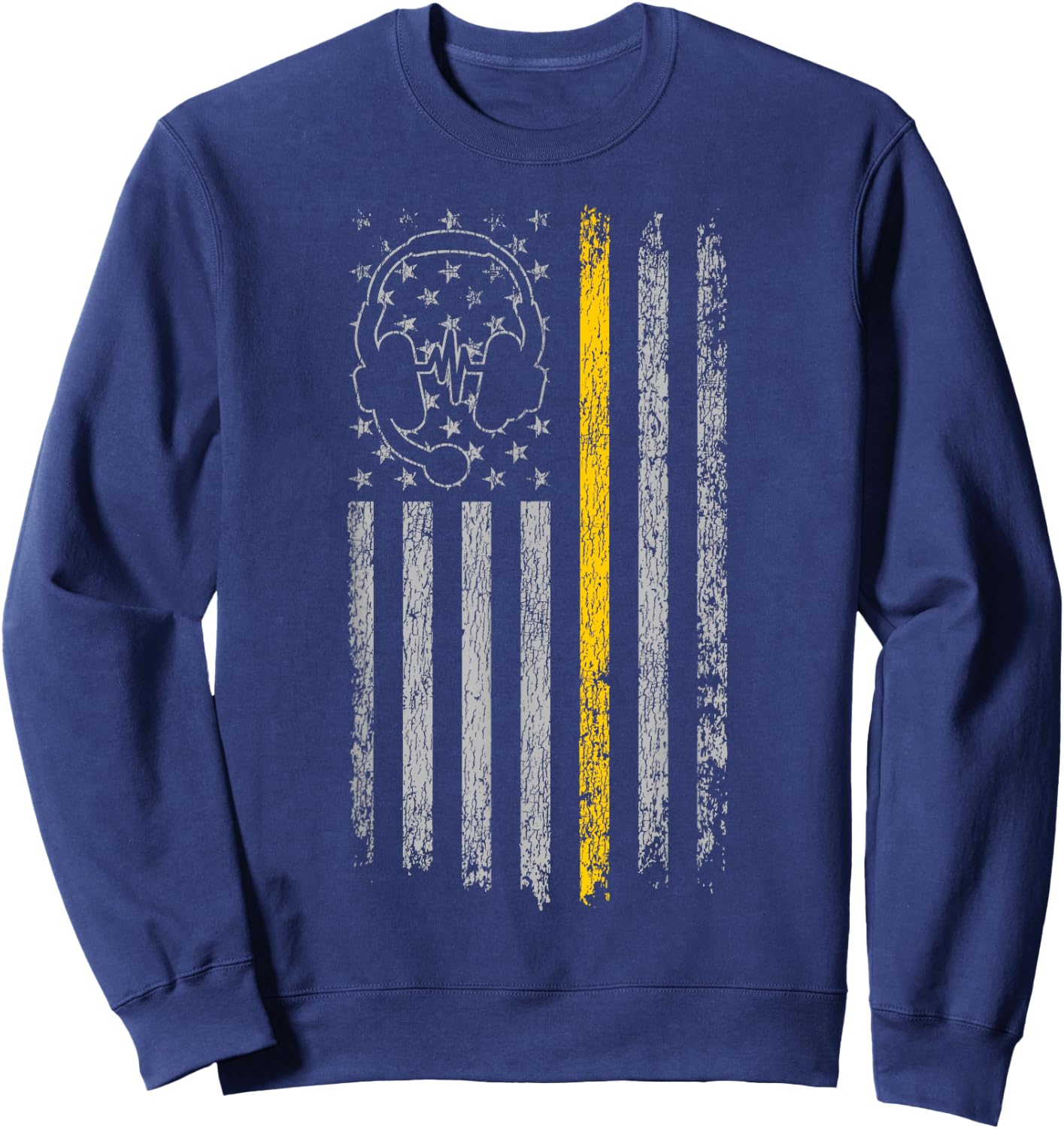 911 Police Dispatcher Job Appreciation HD0 911 Dispatcher Thin Gold Yellow Line American Flag Sweatshirt - Sweatshirt | Navy
