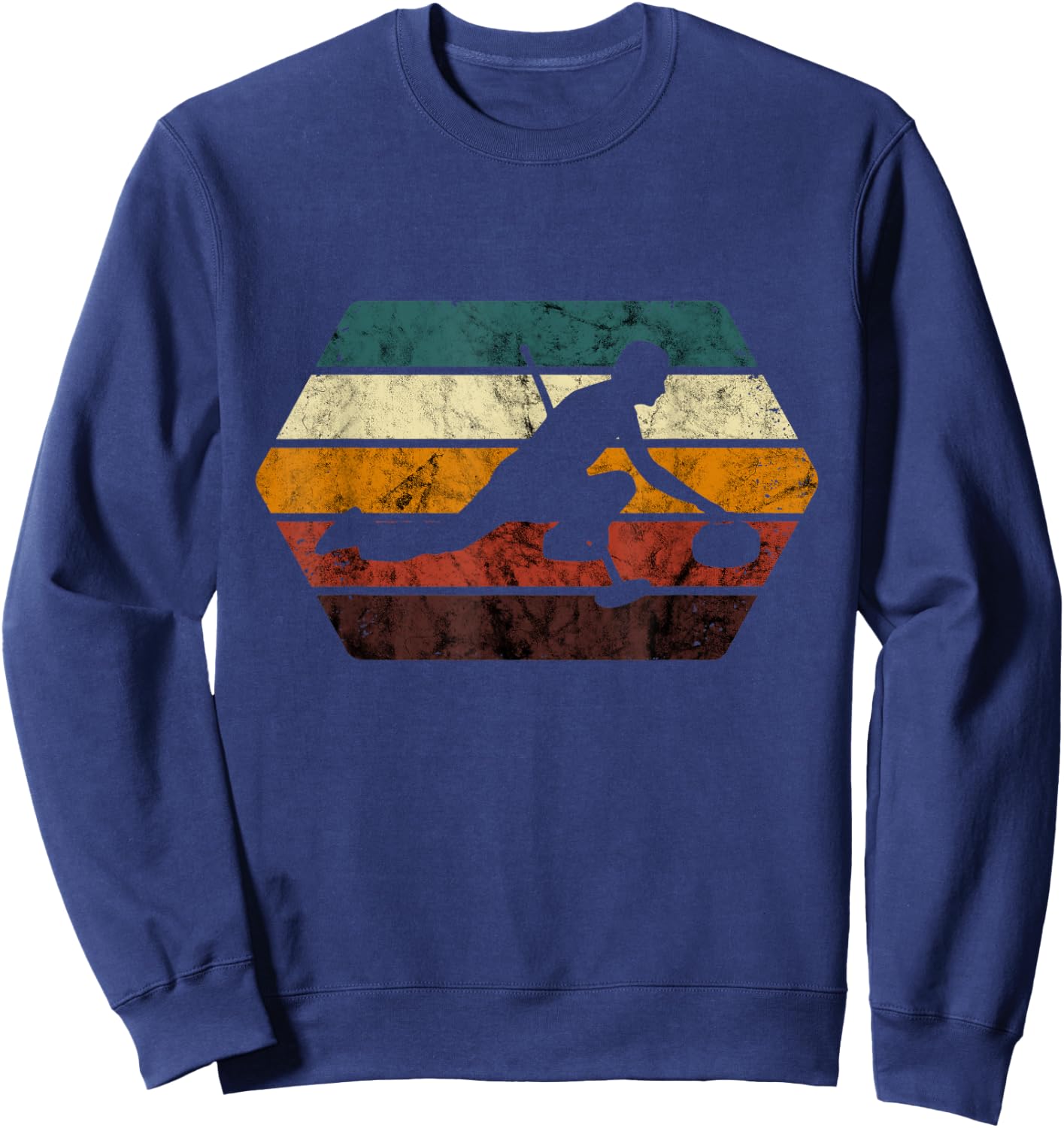 Retro Curling Player Curling Stone Winter Sport Curling Sweatshirt - Sweatshirt | Navy