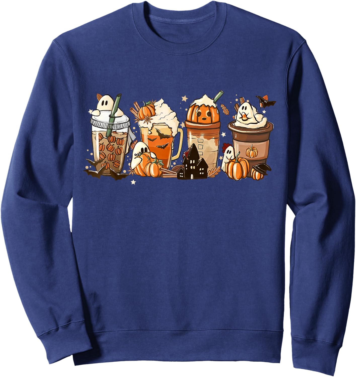 Halloween Coffee Latte Cute Scary Boo Ghost Pumpkin Spice Sweatshirt - Sweatshirt | Navy