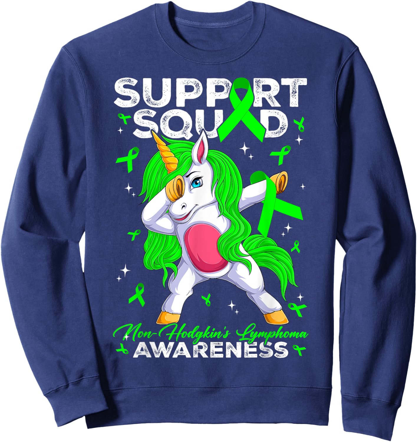 Support Squad Non-Hodgkin's Lymphoma Awareness Month Unicorn Sweatshirt - Sweatshirt | Navy